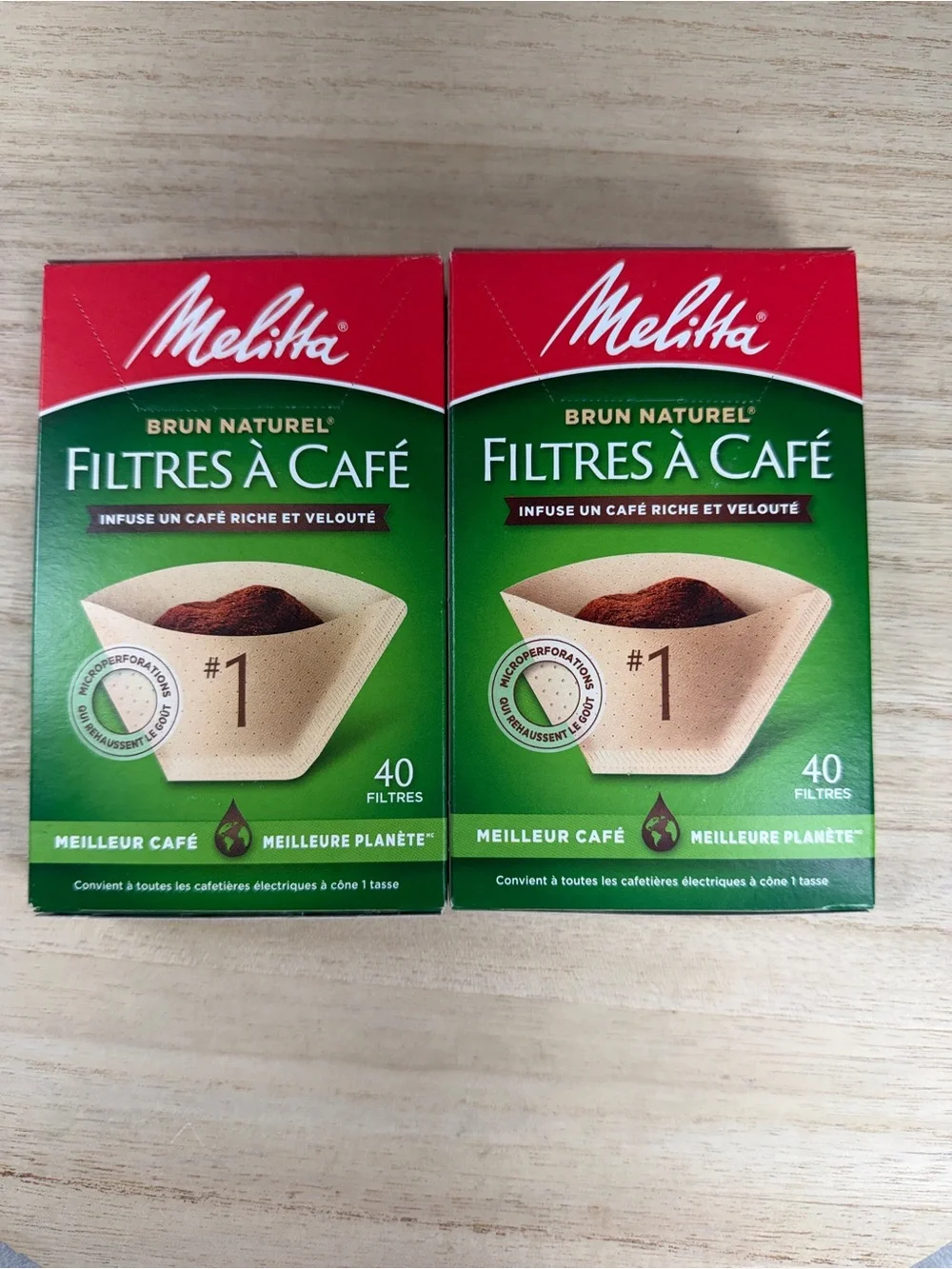 New Lot of 2 Melitta Natural Brown #1 Cone Coffee Filters 40 Count Each